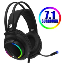 Игровая гарнитура Gamer 7,1 объемный звук USB 3,5 мм проводной RGB светильник Игровые наушники с микрофоном для планшет, ПК, Xbox One PS4