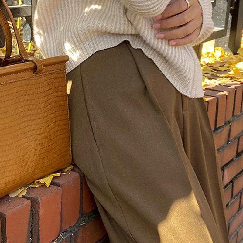 

Straight Pants Women BF Trendy Ladies Full Length Trousers Spring New All-match College Teens Vintage Solid Feminino Pantalones