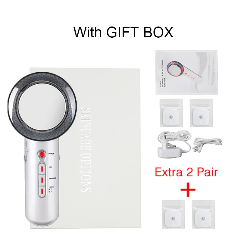 With BOX 2 Pair Pad Ультразвуковая кавитация, EMS, массажер для похудения, для потери веса, Антицеллюлитный жиросжигатель, инфракрасная ультразвуковая терапия, Прямая поставка - Color: With BOX 2 Pair Pad