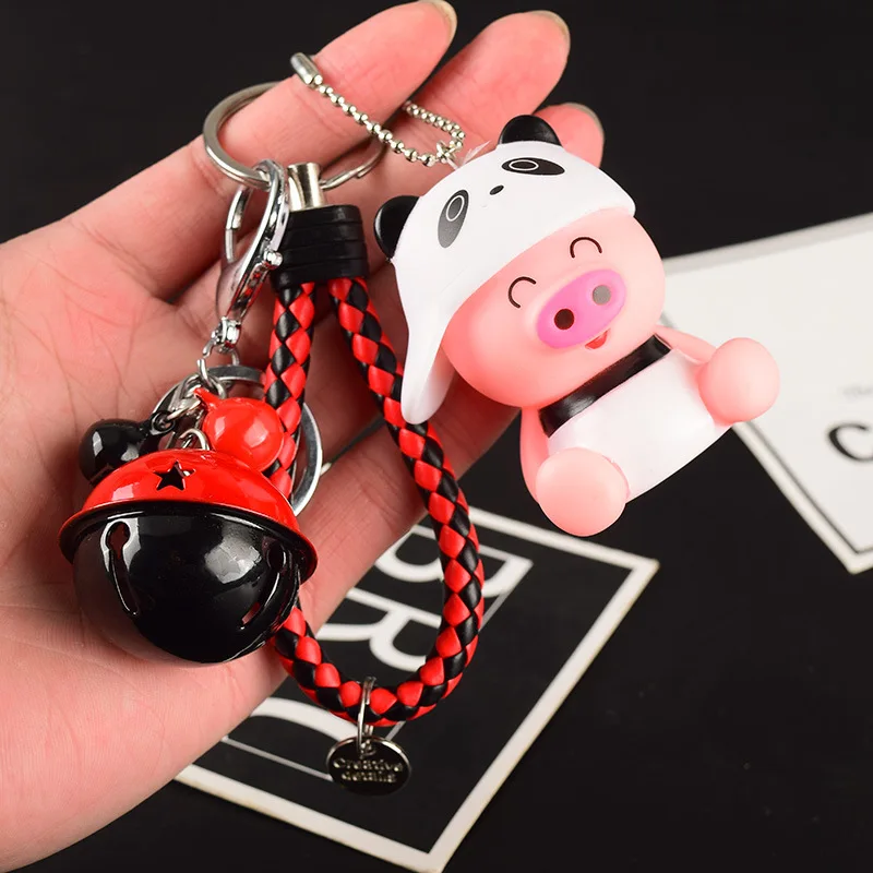 Милый мультяшный брелок для ключей со свиньей животными женская кожаная веревка