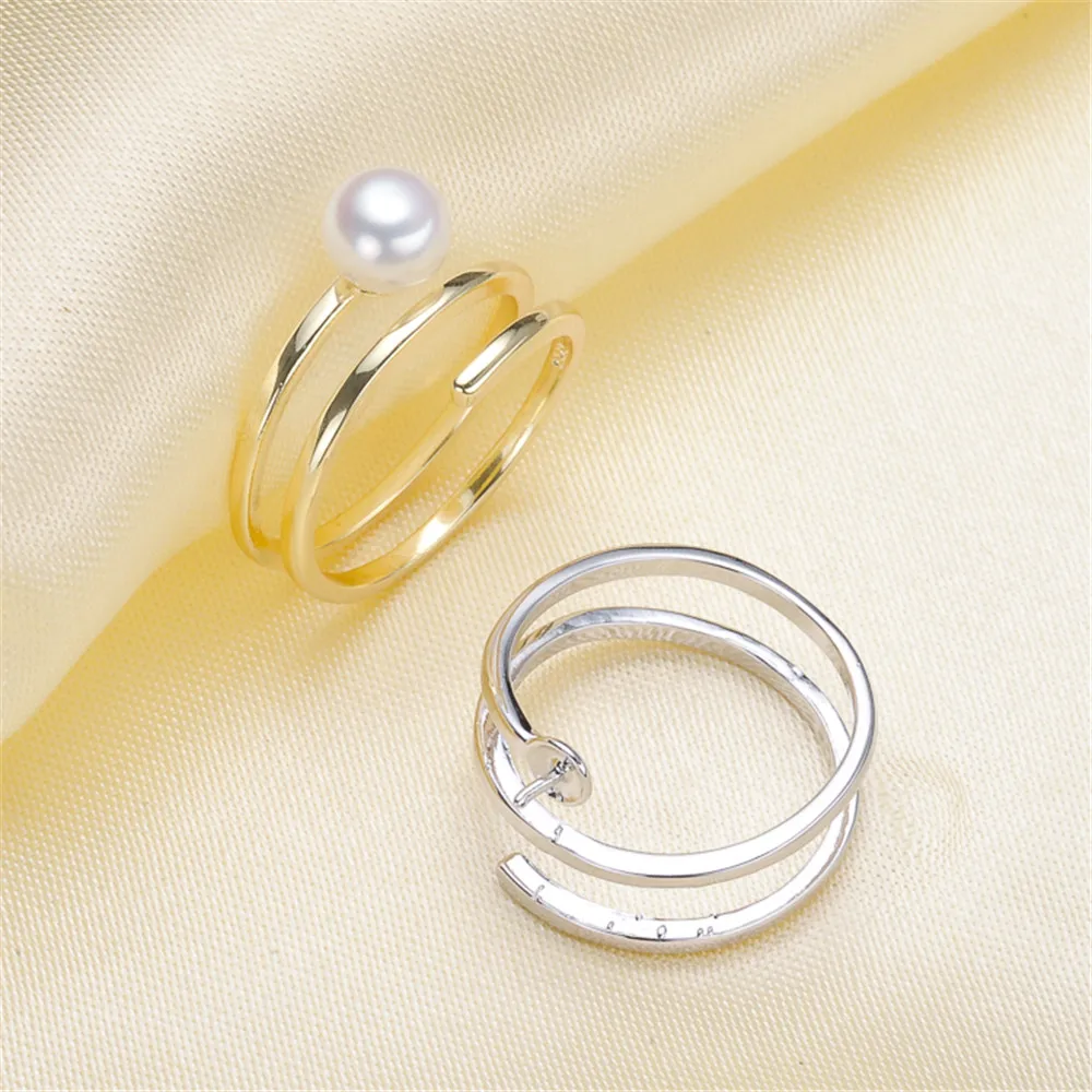 

925 Silver Plated Fashion flower Pearl Ring Accessory Adjustable Ring Mountings DIY Rings Jewelry Making Gift