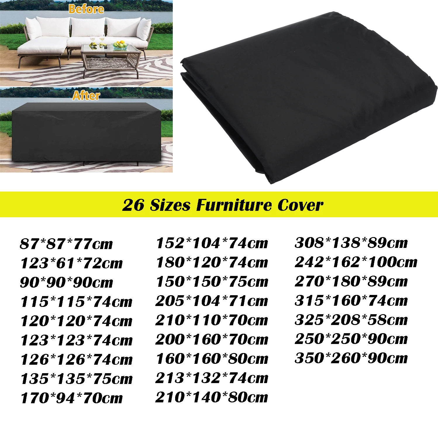 

Oxford Waterproof Garden Furniture Cover Black Oxford cloth Outdoor dust cover for Rattan Table Cube Chair Sofa Protective Case
