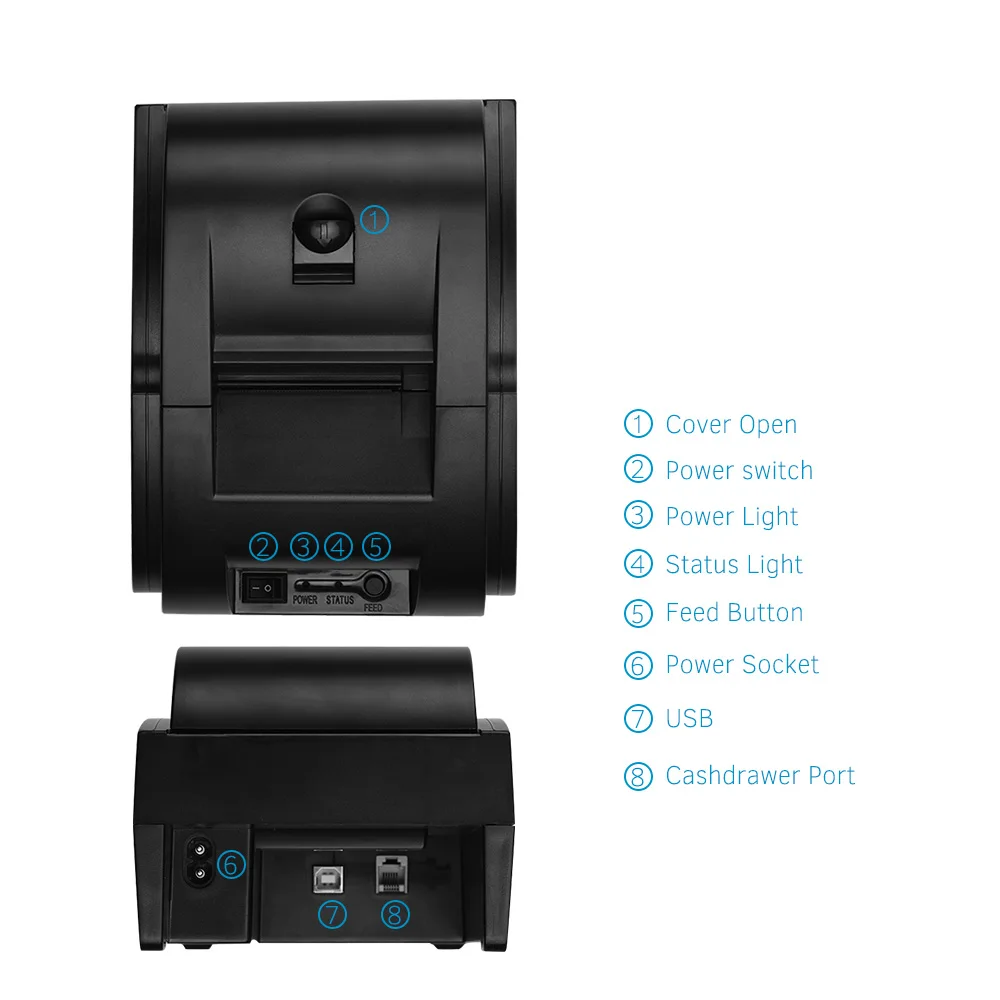 58 мм USB Прямой Термальный чековый принтер с прозрачной печатью Совместимость ESC/POS