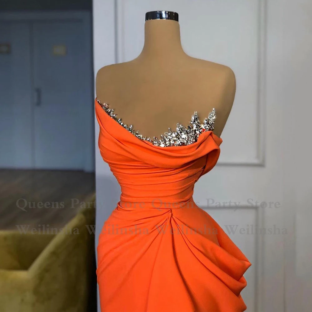 Sexy Orange Mermaid Evening Dress V Neck Sleeveless Beaded Pleat Sweep Train Celebrity Gowns Formal Party Dresses images - 6