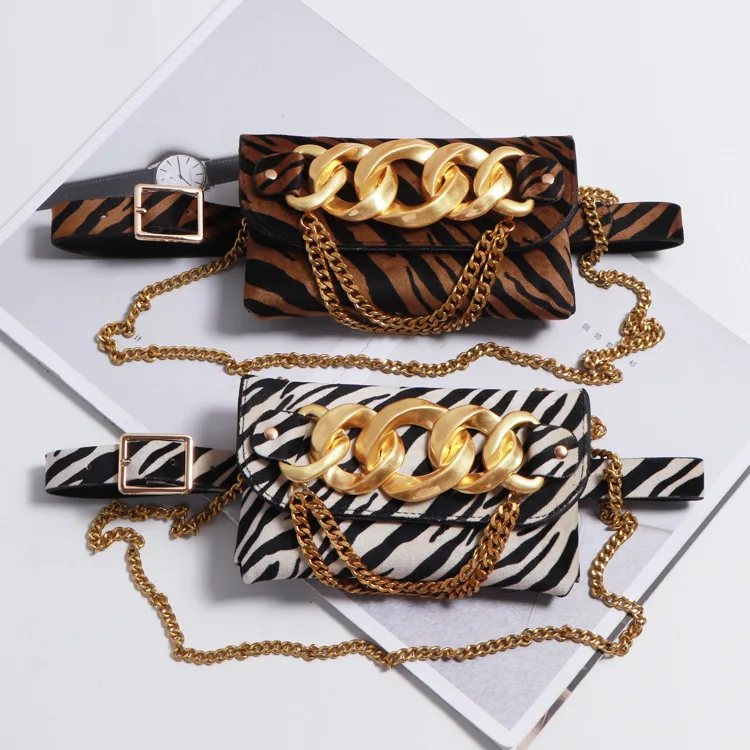 

Women Bag Thick Chain Patchwork Leather Waist Bag Luxury Brand Alligator Vintage Mini Fanny Pack For Women Women Bag Trend 2021