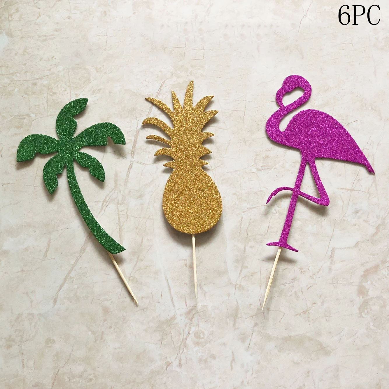 

6pc Summer Hawaii Party Flamingo Cake Topper Tropic Wedding Birthday Cupcake Decor Pineapple Hawaiian Happy Birthday Party Decor