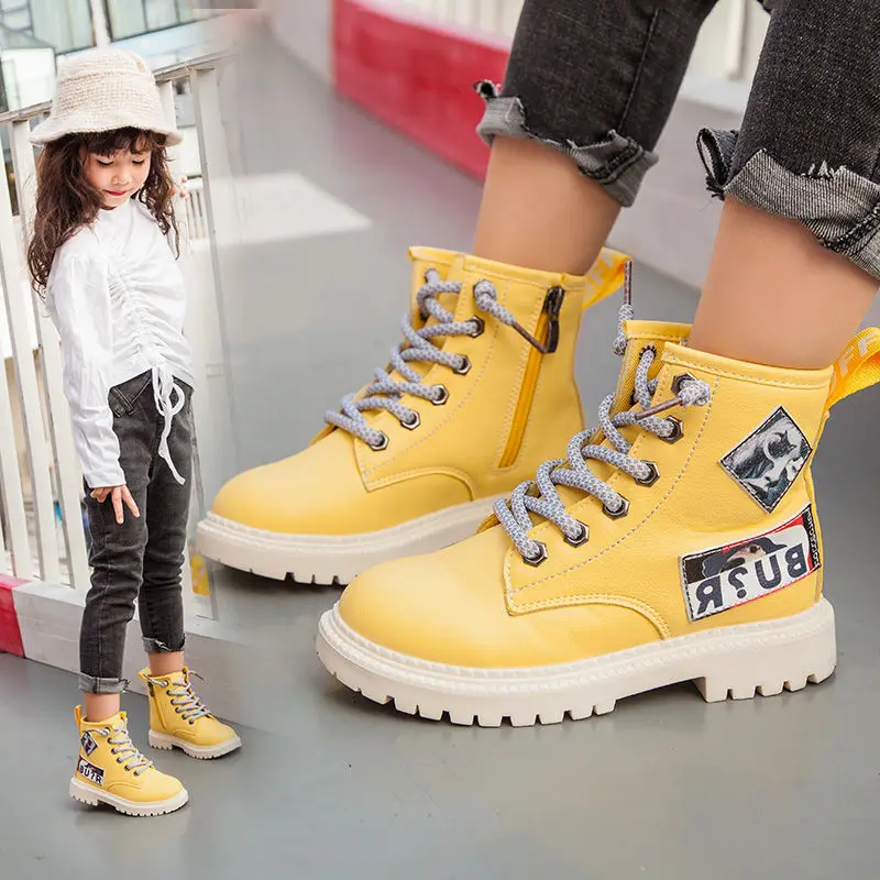 Детские повседневные ботинки Сезон весна-осень-зима Ботильоны Martin на шнуровке из