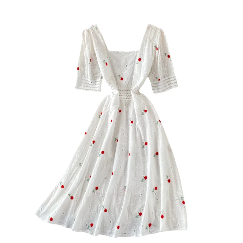 

wind party led to collect waist white dress in the summer of 2021 the new first love sweet long skirt of tall waist