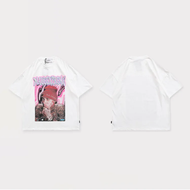 

Hip hop men streetwear Character print loose men's short-sleeved T-shirt