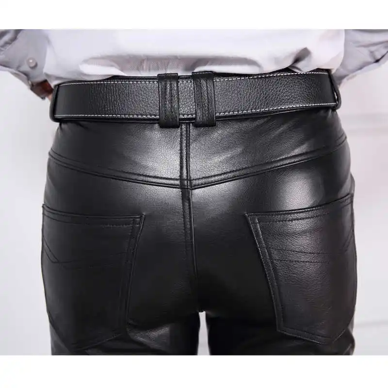 

30-40 Hot Nieuwe mannen Echt Lederen Broek Mannen Strakke Locomotief Broek Koreaanse Versie Motorfiets Natuurlijke cattlehide