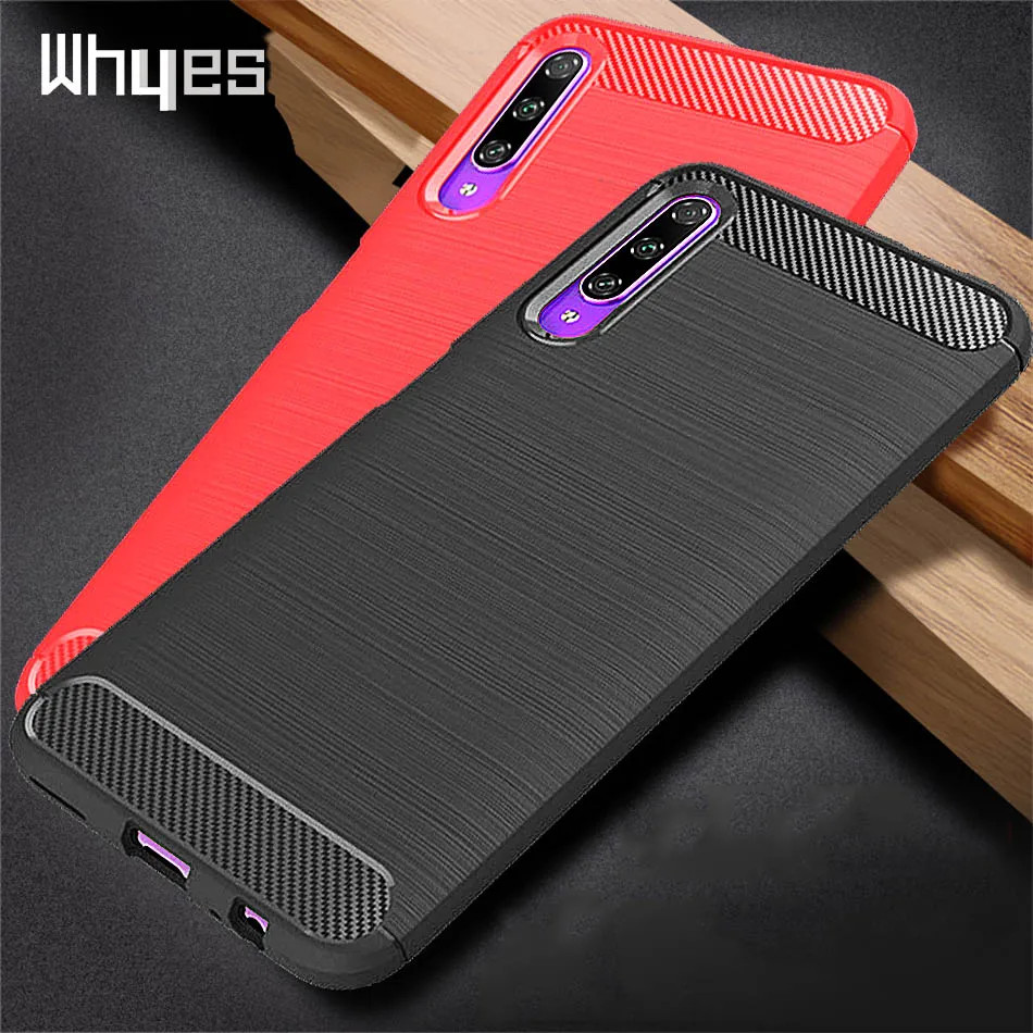 Мягкий силиконовый чехол Whyes для Huawei Honor 9X Pro из углеродного волокна ударопрочный