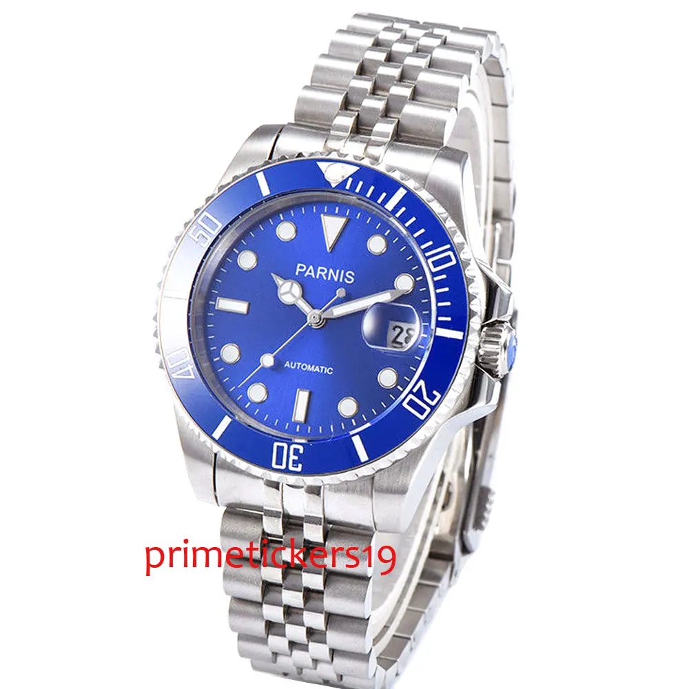 Автоматические механические 40 мм parnis синий циферблат керамический ободок
