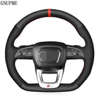 Мягкий черного цвета из натуральной кожи и замши Чехлы рулевого колеса автомобиля для Audi Q3 2018-2019 Q5 (FY) 2017-2019 Q7 (4 м) 2015-2019 Q8