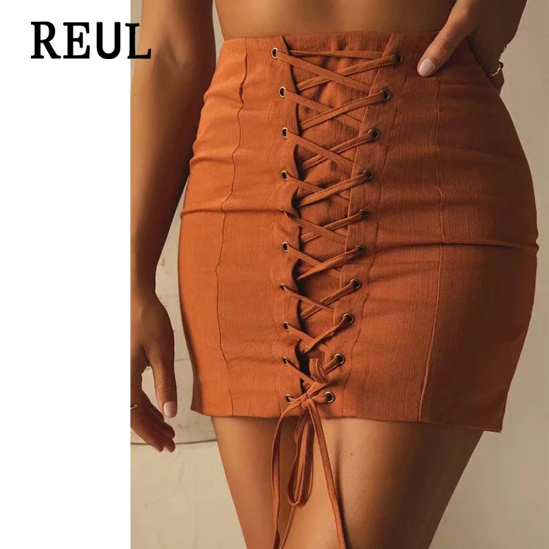 

REUL Za 2021 Women Chic Fashion Lace Bowknot Mini Skirt Vintage Office Wear Lined Waist Side Zipper Female Short Pants Mujer