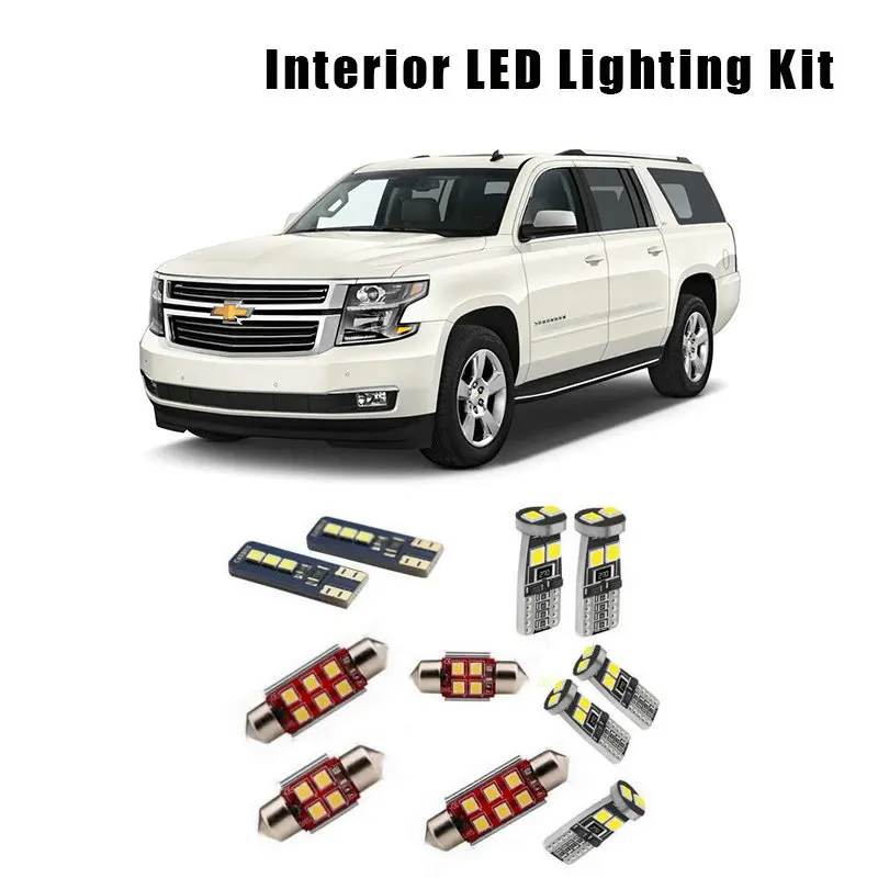

For 2007-2015 2016 2017 Chevrolet Suburban Tahoe 14pcs White LED Light Ceiling Bulbs Interior Kit Fit Map License Plate Lamp