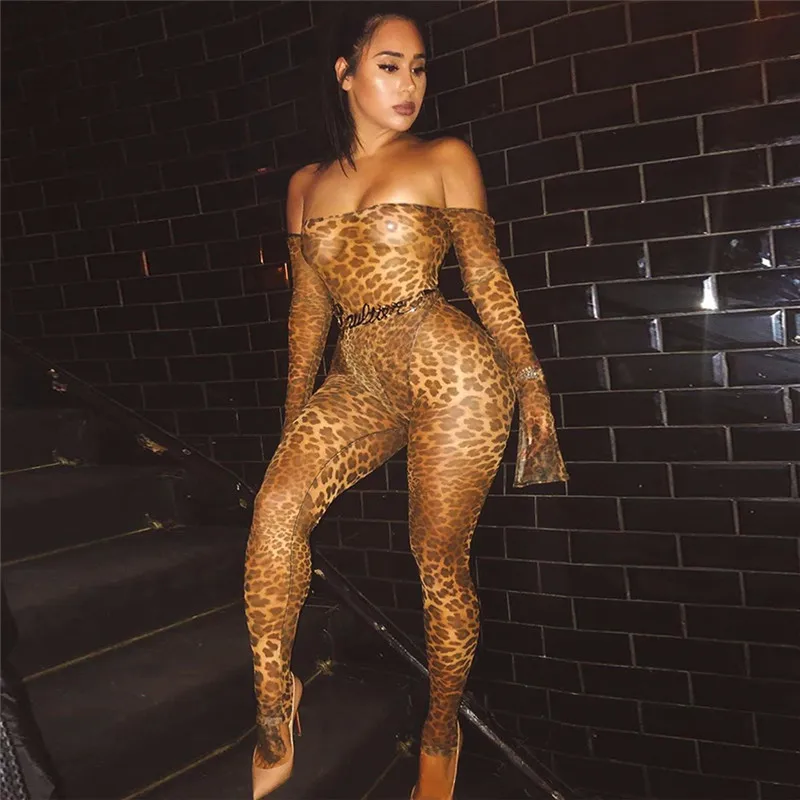 Сексуальный женский комбинезон с узором Облегающий Клубная одежда длинные брюки