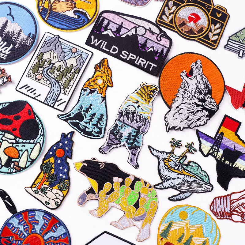 

Animal Outdoor Adventure Applique Embroidered Patches On Clothes Cartoon Nature Travel Patch Iron On Patches For Clothing Sewing