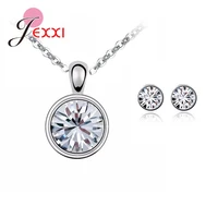 aaa cz crystal simple 925 sterling silver long pendant necklace earrings jewelry sets for women girls party birthday gifts