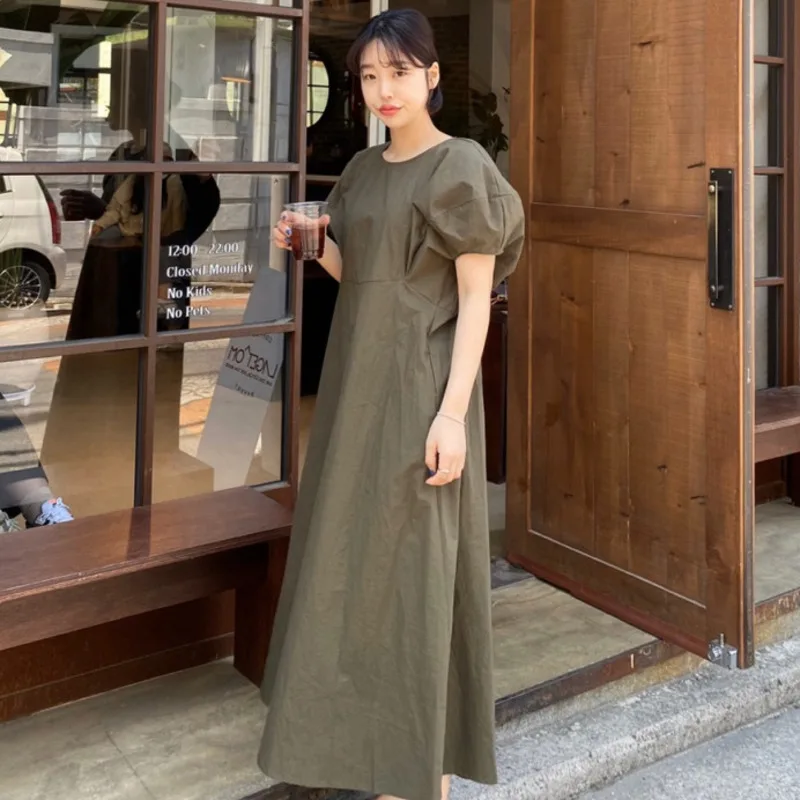 Женское Плиссированное длинное платье [EWQ] черное свободное с круглым вырезом и