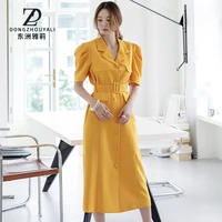 solid color temperament commuter windbreaker temperament female skirt 2021 senior professional womens yellow fashion suit dress