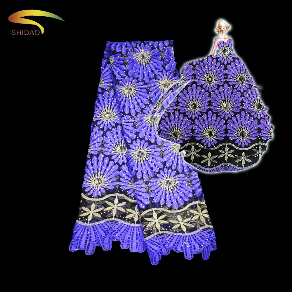 

French comfortable and delicate blue sea lace embroidery materials