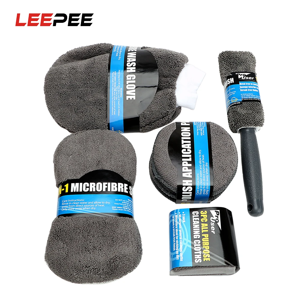 

9 Pcs Auto Care Car Wash Cleaning Kit Include 3* Microfiber Towels, 3* Applicator Pads, Wash Sponge, Wash Glove, Wheel Brush