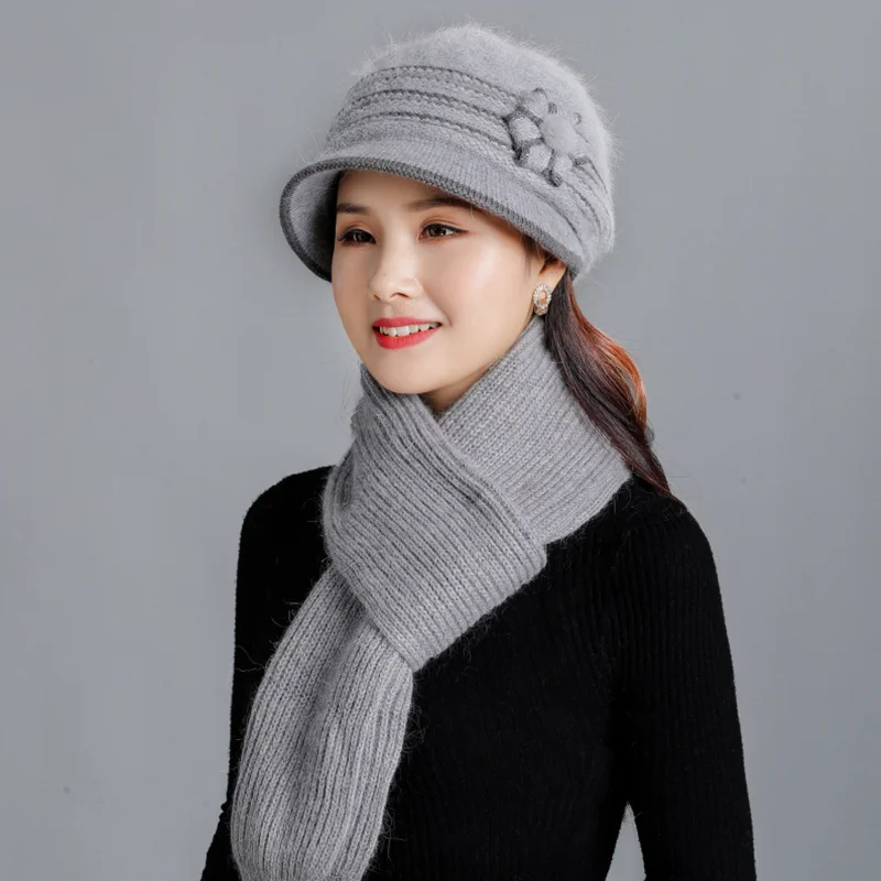 Женская шерстяная теплая Вязаная Шапка бини SUOGRY из смешанного кроличьего меха