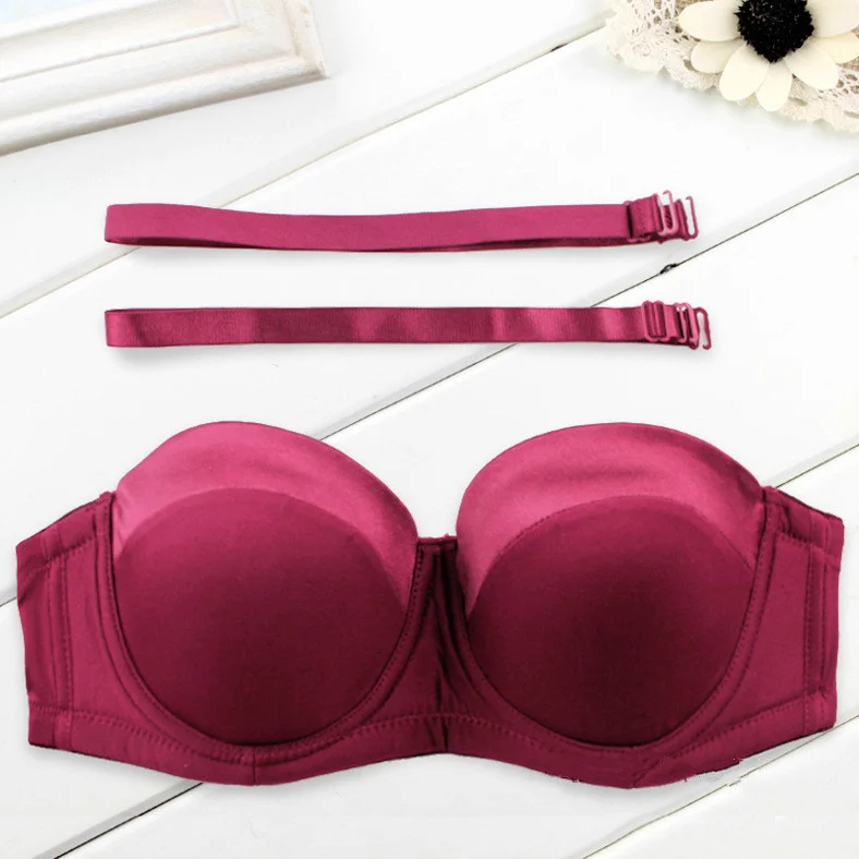 

Sexy strapless bra plus size anti-slip push up invisible steel ring combined big glass and tube tops mujer underwear