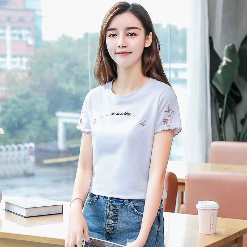 Летняя блузка для женщин 2021 модные футболки с короткими рукавами и круглым