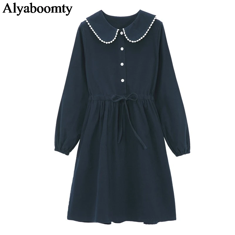 Женское платье с воротником Питер Пэн на завязках длинным рукавом | Женская