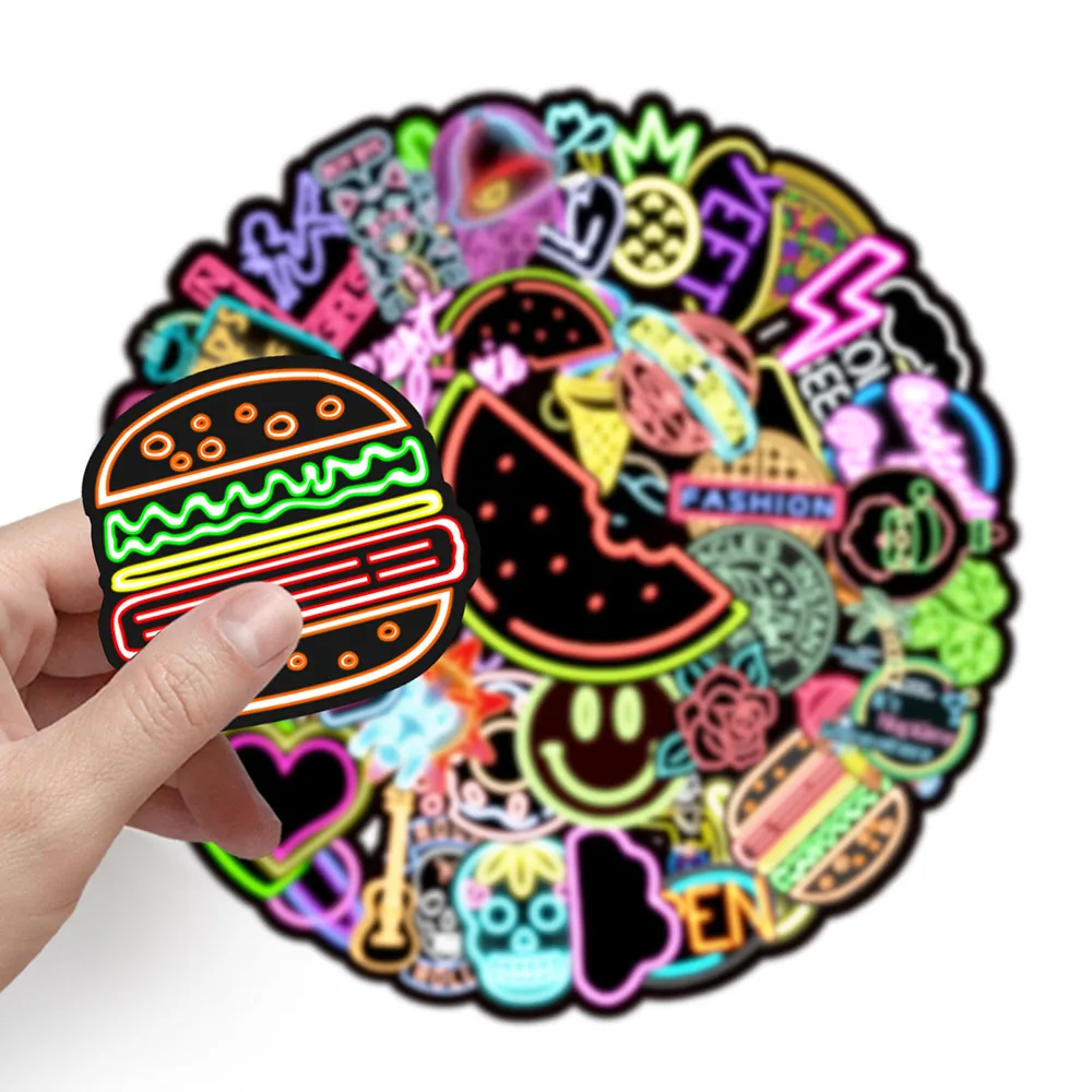 103050100pcs cartoon neon light graffiti stickers diy car phone laptop luggage bike guitar cool waterproof sticker kids toys free global shipping