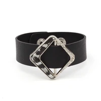 totabc fashion wide leather bracelet for women black geometric metal bracelet wrap charm jewelry femme gift 2021 new