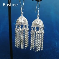 bastiee 999 sterling silver mongolia hat tassel earrings for women fine jewelry hmong handmade earing ethnic oorbellen brincos