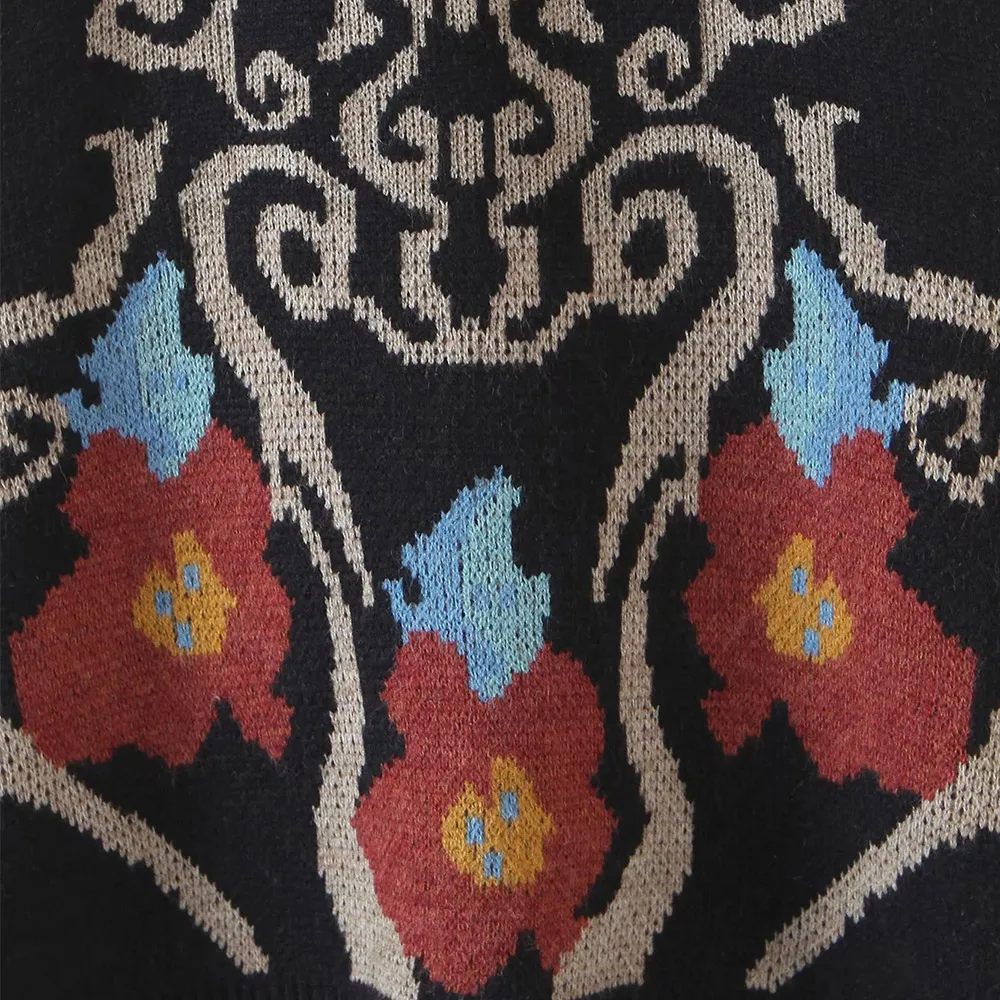 

Autumn Winter Retro Ethnic Style Double-sided Jacquard Knitted Vest Women Loose O-neck Pullover Casual Sleeveless Sweaters