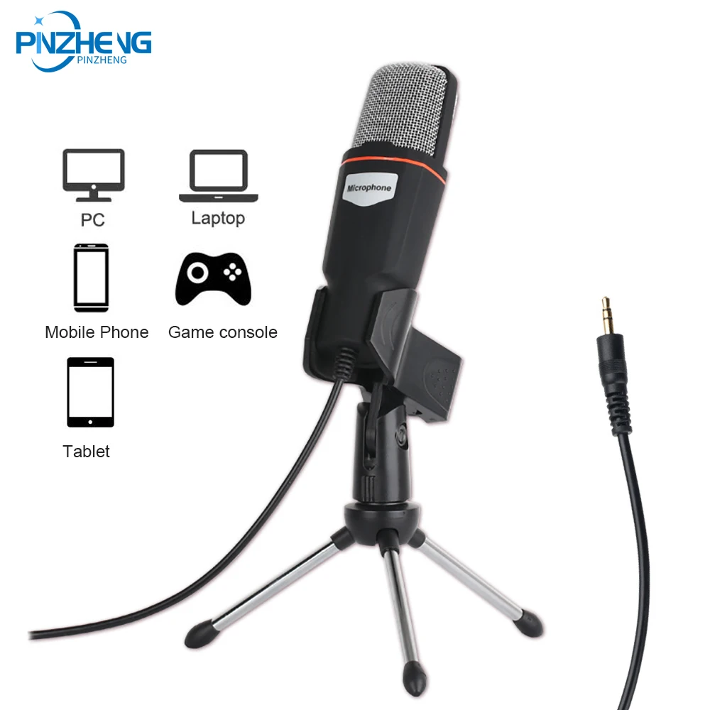 

New Condenser Microphone For PC 3.5mm Plug Home Stereo MIC Desktop Tripod YouTube Video Skype Chatting Gaming Podcast Recording