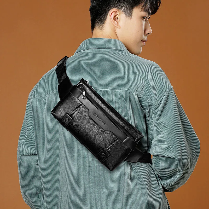 Fashion PU Leather Mens Waist Packs Fanny Bags High Capacity Crossbody Bag Zipper Fanny Pack Phone Bags Small Travel Belt Bag