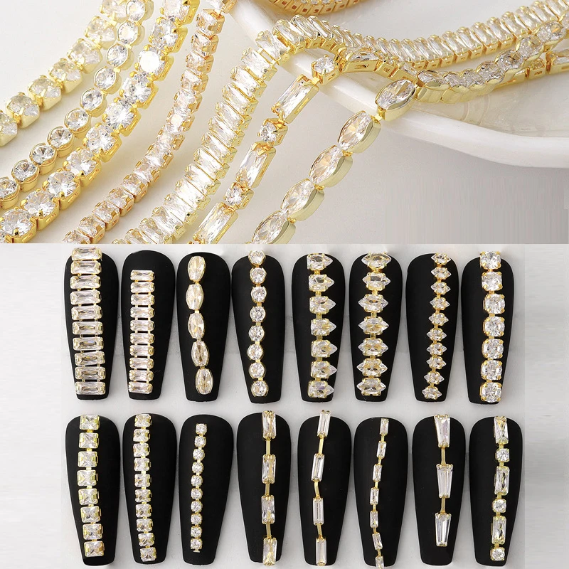 

1PC Metal Nail Decoration 10 Diamonds Each Line Zircon Chain Metal Chain Nail Accessories DIY Manicure Art