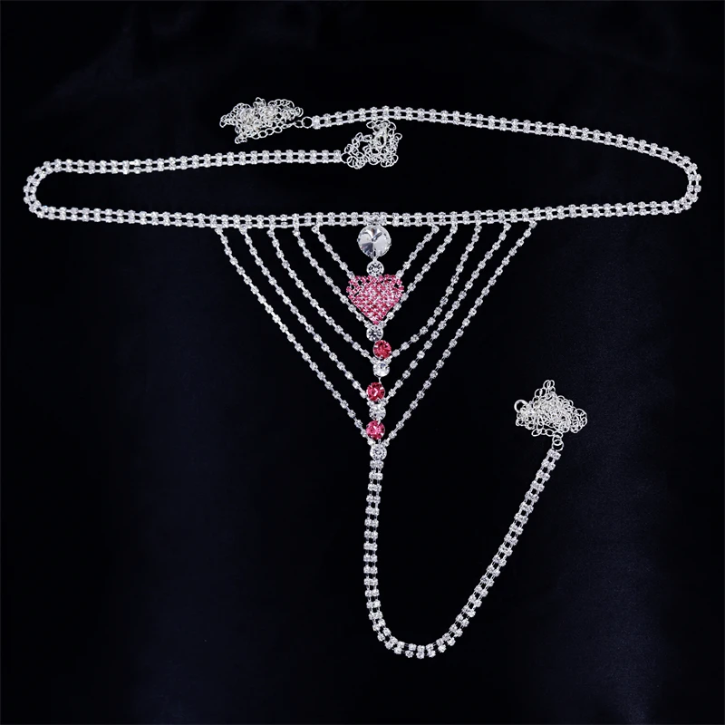 

Sexy Women Heart-Shaped Shiny Rhinestone Chain Article Necklace Fashion Ladies Jewelry Crystal Ruby Body Chain Accessories