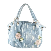 2pcslot denim women bag luxury messenger bags female designer embroidery flower handbags high quality famous brands totes bo