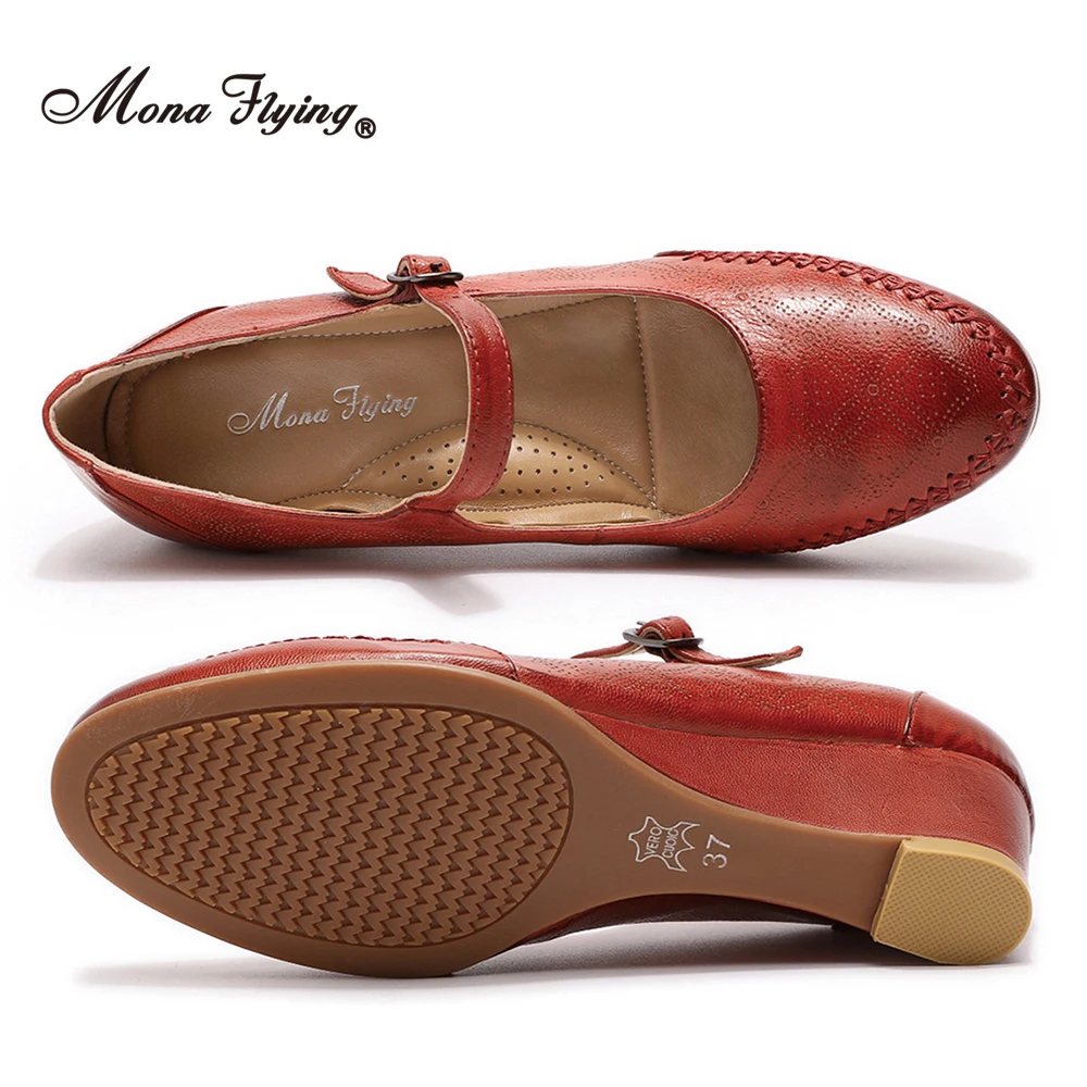 Мона Летающий женская обувь из натуральной кожи в стиле Мэри Джейн туфли на