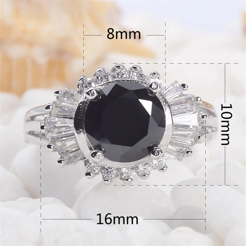 Eulonvan 925 Sterling Silver Wedding Rings Jewelry &amp Accessories For Women Christmas Gift Black Cubic Zirconia S-3718 Size 6 8 9