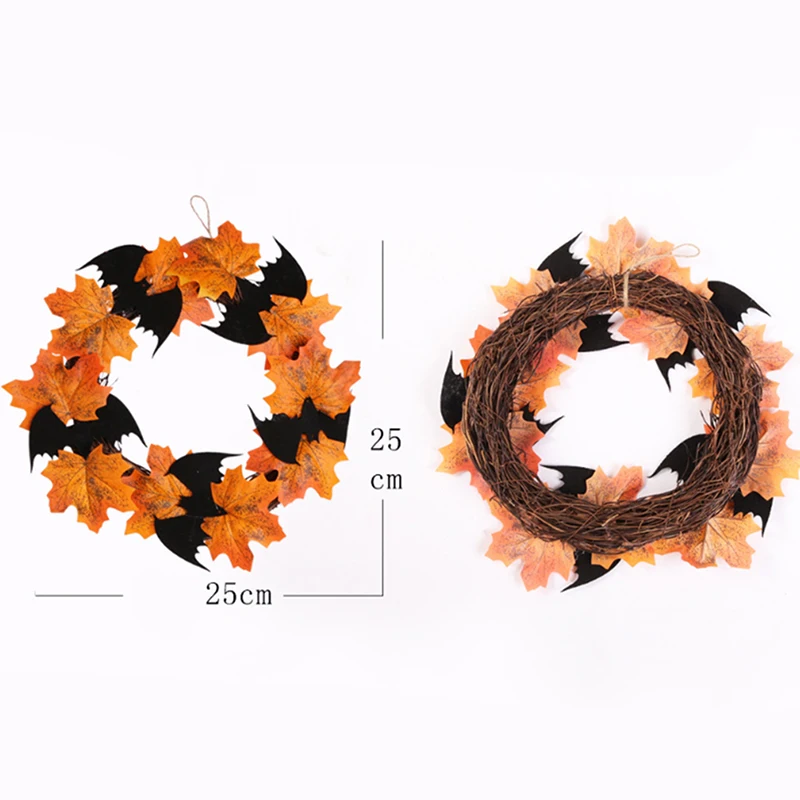 

25x25cm Maple Leaf Rattan Artificial Plant Vine Wall Door Hanging Decor Halloween Pumpkin Berry Door Wreath