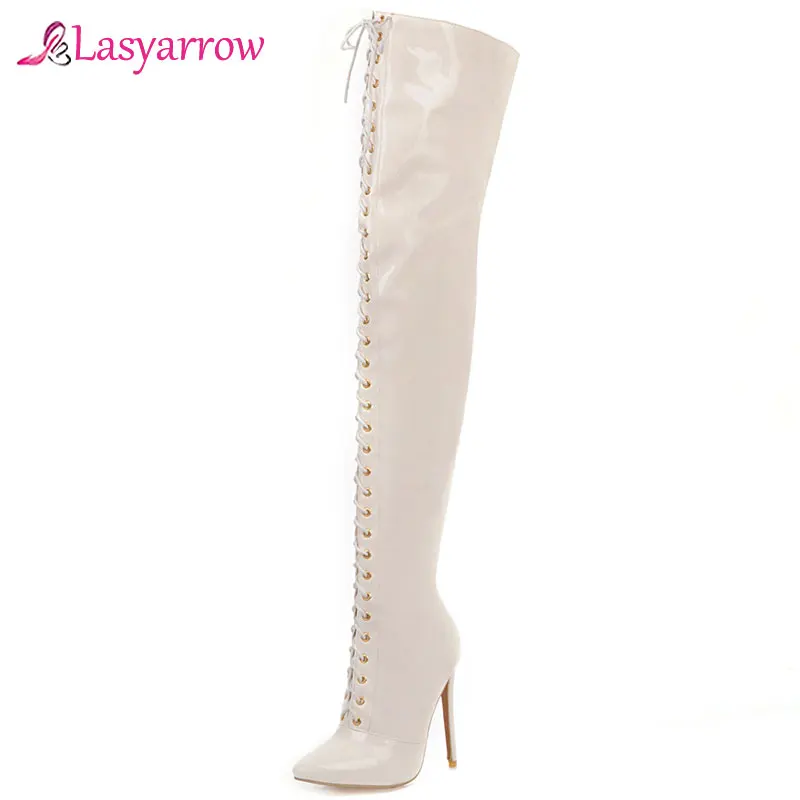 Женские высокие сапоги Lasyarrow Клубные до бедра на шпильке с перекрестной