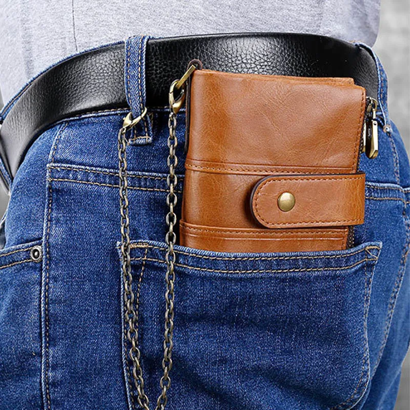 

Brand New Genuine Leather Rfid Wallet Men Zipper Hasp Wallets Women Coin Purse Short Male Money Bag Mini Walet Quality