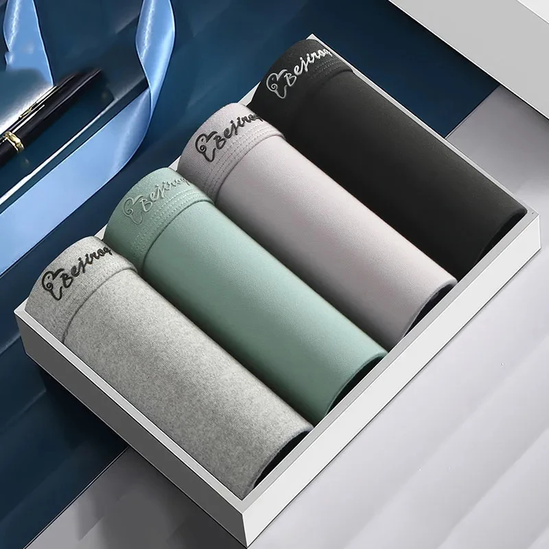 4Pcs/Lot Men's Underwear Boxer Pants Young Adult Boys' Boxer Pants Breathable Medium Waist Short Pants