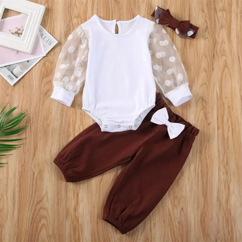 Осеннее боди для новорожденных девочек длинные брюки повязка на голову наряд
