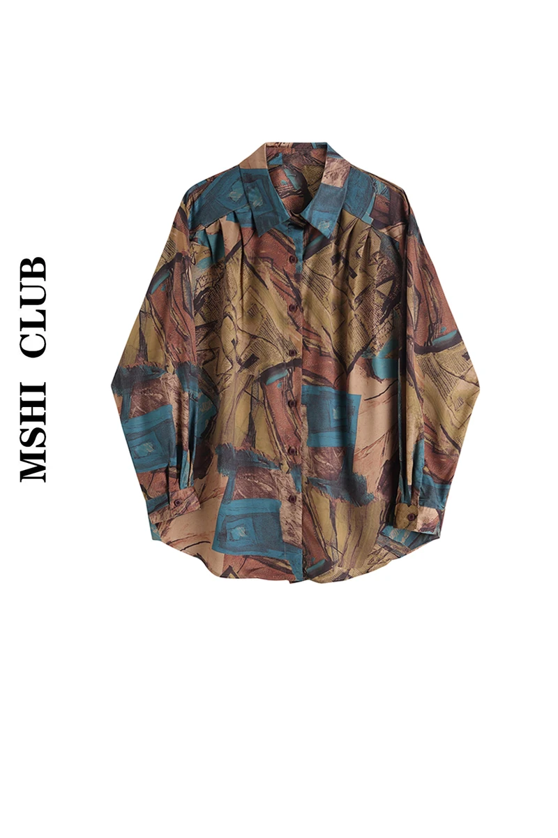 

Personalized Abstract Print Vintage Shirt Women Long Sleeve Boyfriend Shirts Tops