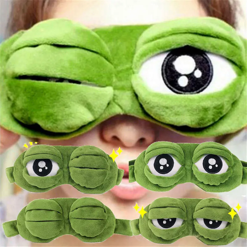 

Funny Creative Pepe the Frog Sad Frog 3D Eye Mask Cover Cartoon Soft Plush Sleeping Mask Green