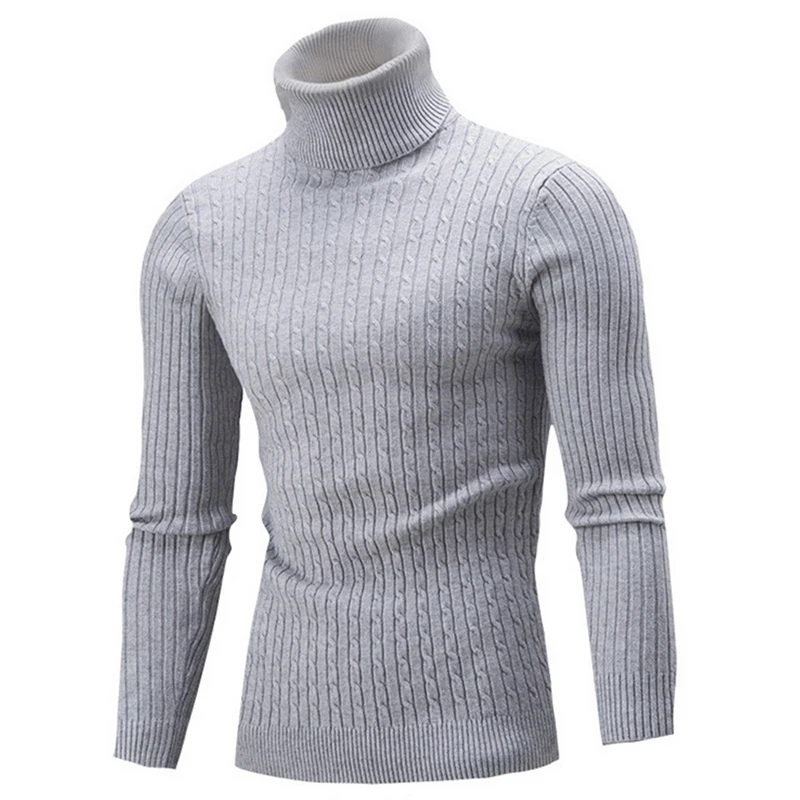 grey Litthing, высококачественный теплый мужской свитер с высоким воротом, модный однотонный вязаный свитер, повседневный тонкий пуловер, мужской топ с двойным воротником - Цвет: grey