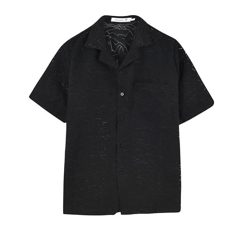 

Summer Thin Shirts Men's Fashion Black White Casual Shirts Men Korean Loose Oversize Short-sleeved Shirts Mens Dress Shirts M-XL